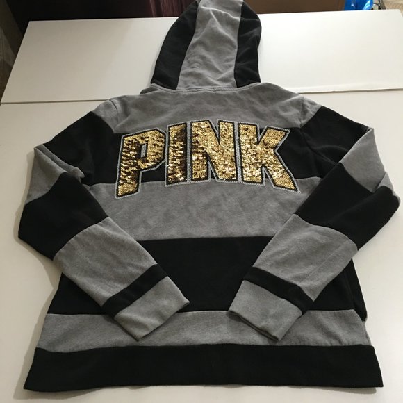 PINK Victoria's Secret Tops - Victoria’s Secret PINK Womens Medium Sweatshirt Hoodie Zip Up Sequin